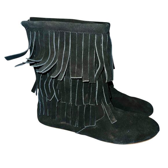Monkey Feet Black Fringe Ankle Boots - Picture 4 of 10